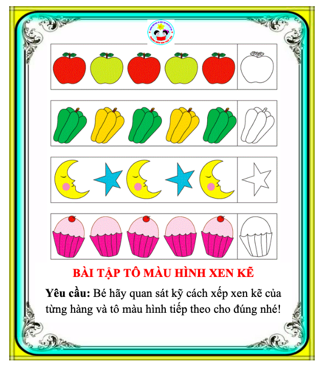 Bài Tập Tô Màu Hình Xen Kẽ | Mầm Non Thủy Tiên